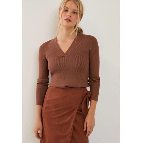 Anthro Maeve Shimmer Thea Ribbed Sweater Top Sz XS Brown - Picture 1 of 9